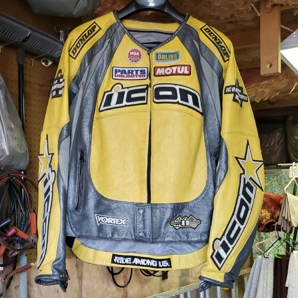 ICON Hero Merc Motorcycle Jacket in Yellow & Gray